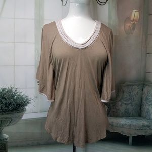 Pleione blouse size small tan and cream